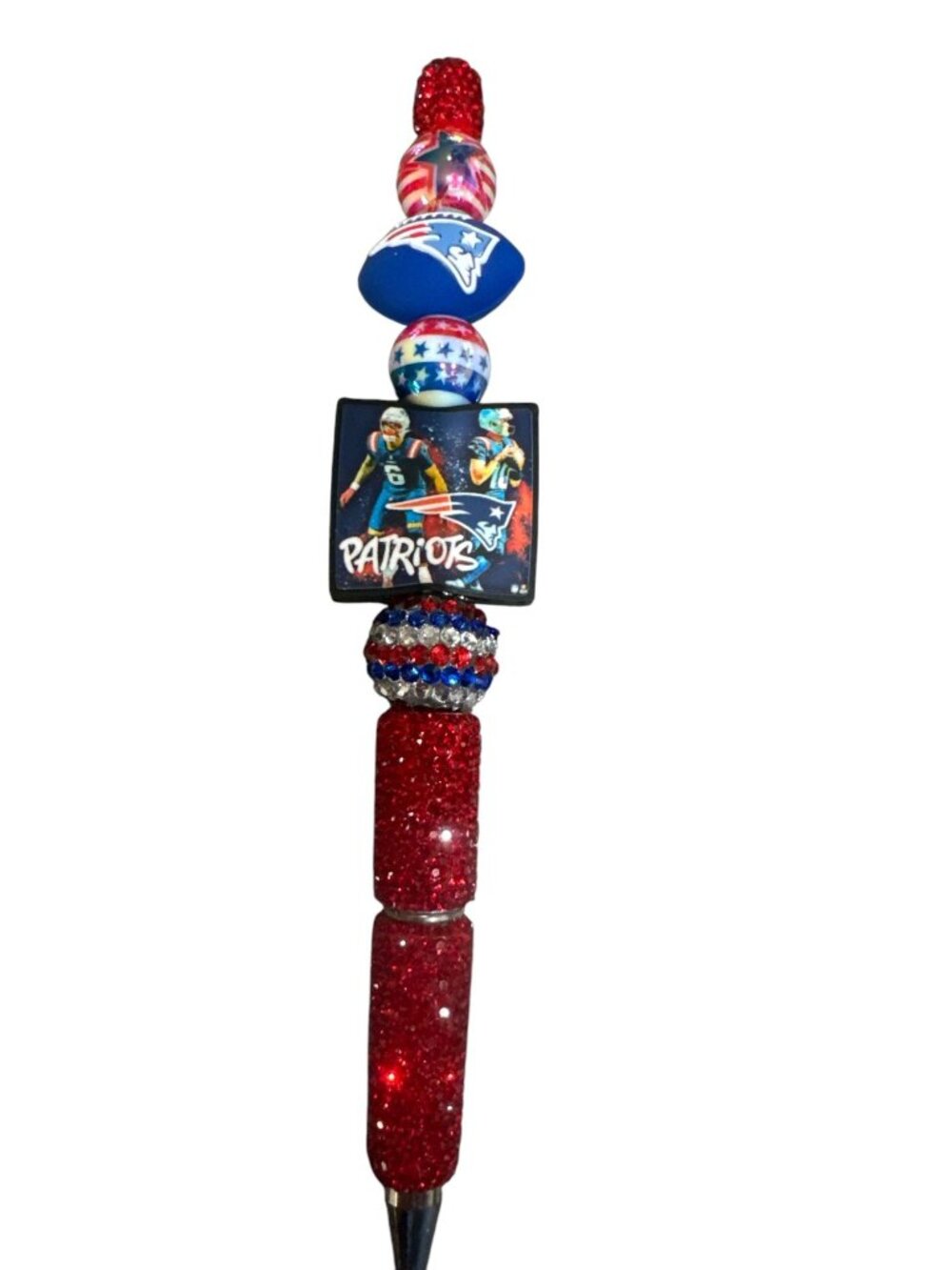New England Patriots Beaded Glitter Pen With Football & Player Theme Design Red